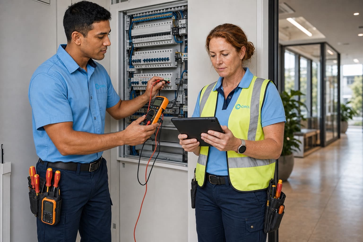 Circl electrical technician and field-service lead completing an installed-systems quality inspection